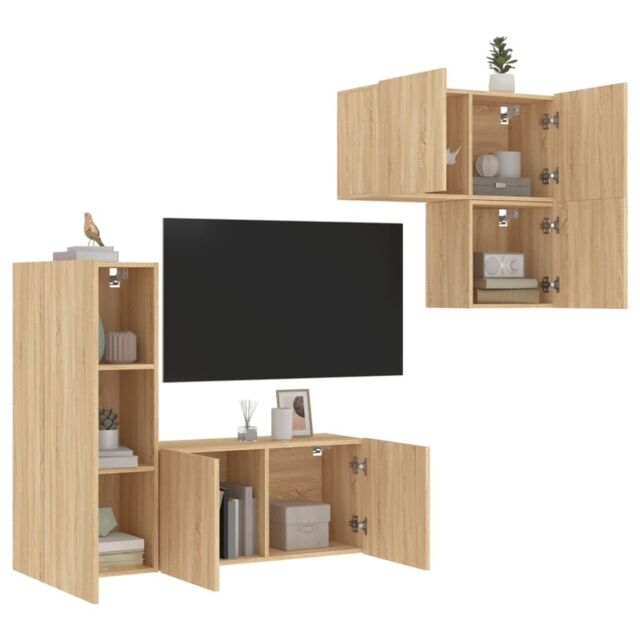 Berkfield Home 4 Piece TV Wall Units Sonoma Oak Engineered Wood in Brown - image 1