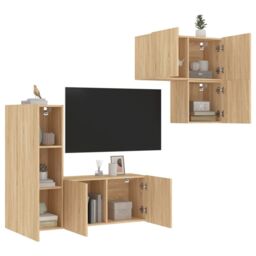 Berkfield Home 4 Piece TV Wall Units Sonoma Oak Engineered Wood in Brown - thumbnail 1