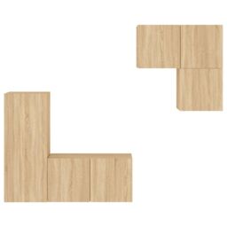 Berkfield Home 4 Piece TV Wall Units Sonoma Oak Engineered Wood in Brown - thumbnail 5