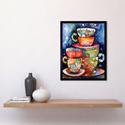 "Artery8 Wall Art Print Kitchen Folk Art Mugs & Cups Art Framed in Black - Size: W12"" x H16""" - thumbnail 2