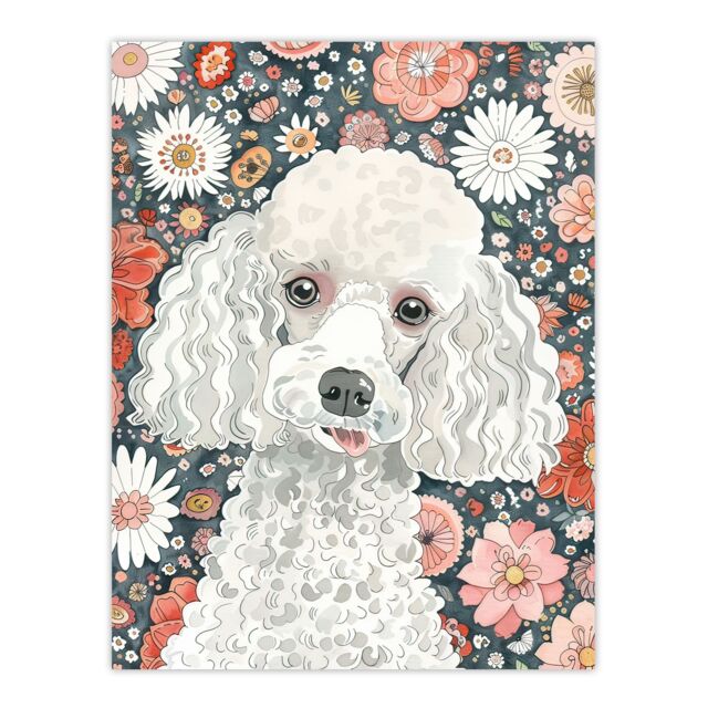 "Artery8 Quirky Poodle Dog Lover Floral Pet Portrait Wall Art Print - Size: W18"" x H24""" - image 1
