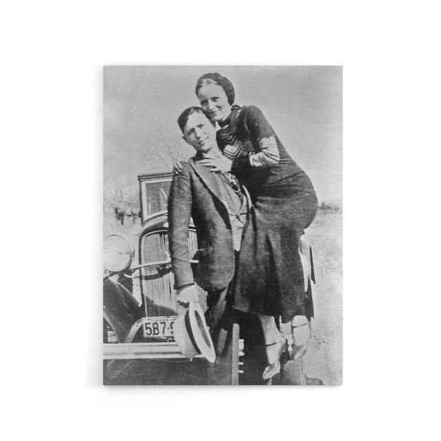 "Artery8 Bonnie & Clyde American Outlaws Canvas Wall Art Print in Grey - Size: W18"" x H24""" - image 1
