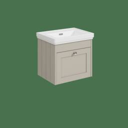 Balterley 500mm Wall Hung 1 Drawer Unit & Classic Basin No Tap Hole, Pebble Grey - thumbnail 1