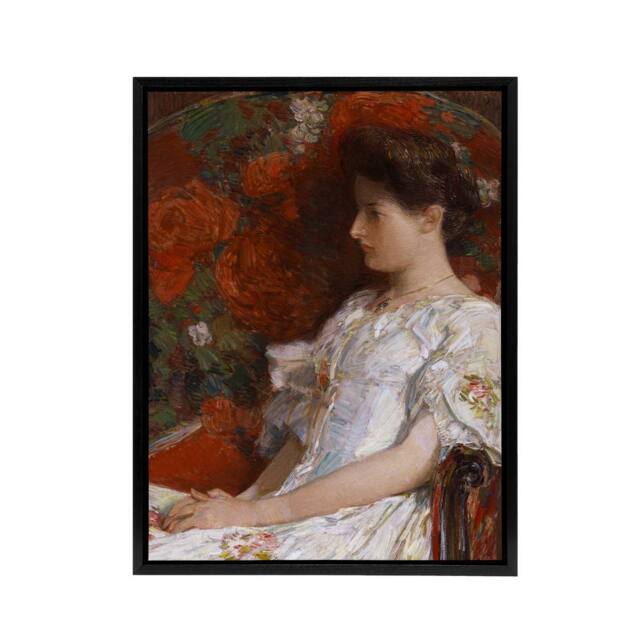 "Artery8 Woman Portrait on Victorian Chair Hassam Framed Canvas Wall Art Print in Red - Size: W12"" x H16""" - image 1