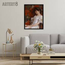 "Artery8 Woman Portrait on Victorian Chair Hassam Framed Canvas Wall Art Print in Red - Size: W12"" x H16""" - thumbnail 3