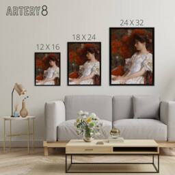 "Artery8 Woman Portrait on Victorian Chair Hassam Framed Canvas Wall Art Print in Red - Size: W12"" x H16""" - thumbnail 4