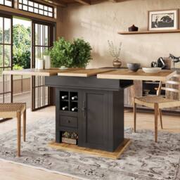 BTM Telescopic Dining Table 110-140cm with Wine Rack & Drawers in Natural - thumbnail 4