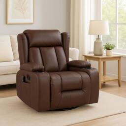 LUXURY LIFE Carrington Recliner Armchair 10 In 1 Massage & Heat Leather Chair in Brown