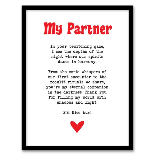 Artery8 Love Poem Goth Partner Romantic Poetry Fun Framed Art Print in White - Size: A4 - image 1