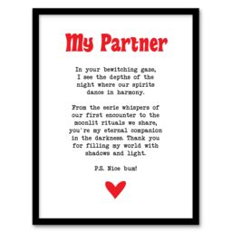 Artery8 Love Poem Goth Partner Romantic Poetry Fun Framed Art Print in White - Size: A4 - thumbnail 1