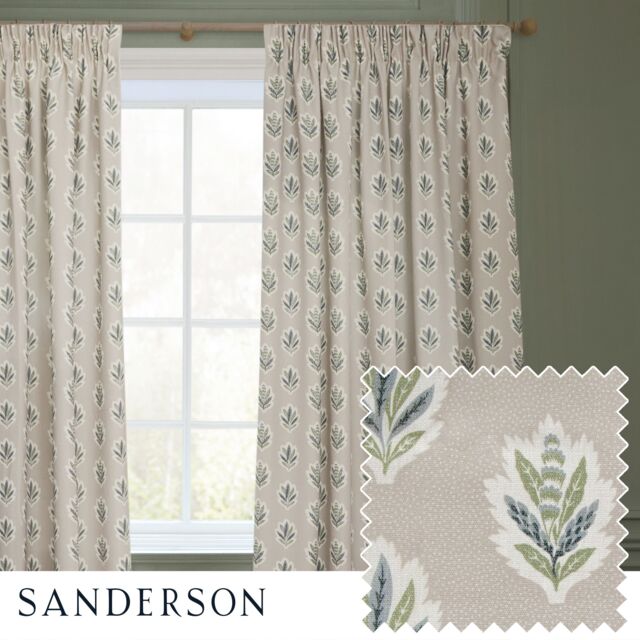 Sanderson Sessile Leaf Printed Room Darkening Pencil Pleat Curtains in Light Blue - Size: 168 cm width x 183 cm drop - image 1