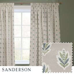Sanderson Sessile Leaf Printed Room Darkening Pencil Pleat Curtains in Light Blue - Size: 168 cm width x 183 cm drop - thumbnail 1