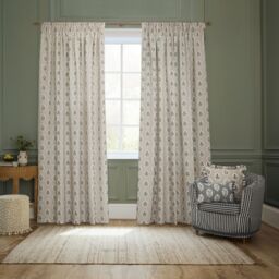 Sanderson Sessile Leaf Printed Room Darkening Pencil Pleat Curtains in Light Blue - Size: 168 cm width x 183 cm drop - thumbnail 2