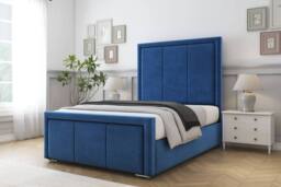 "Comfort Beds Savoy Plush Bed Frame With Mattress-50"" Upholstered in Navy - Size: Double"