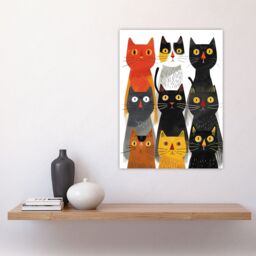 "Artery8 Wall Art Print Nine Cats 9 Quirky Fun Animals Cat Lover Poster - Size: W18"" x H24""" - thumbnail 4