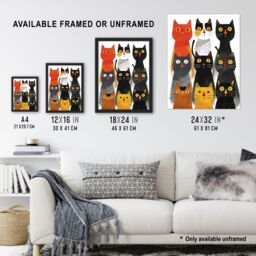 "Artery8 Wall Art Print Nine Cats 9 Quirky Fun Animals Cat Lover Poster - Size: W18"" x H24""" - thumbnail 3