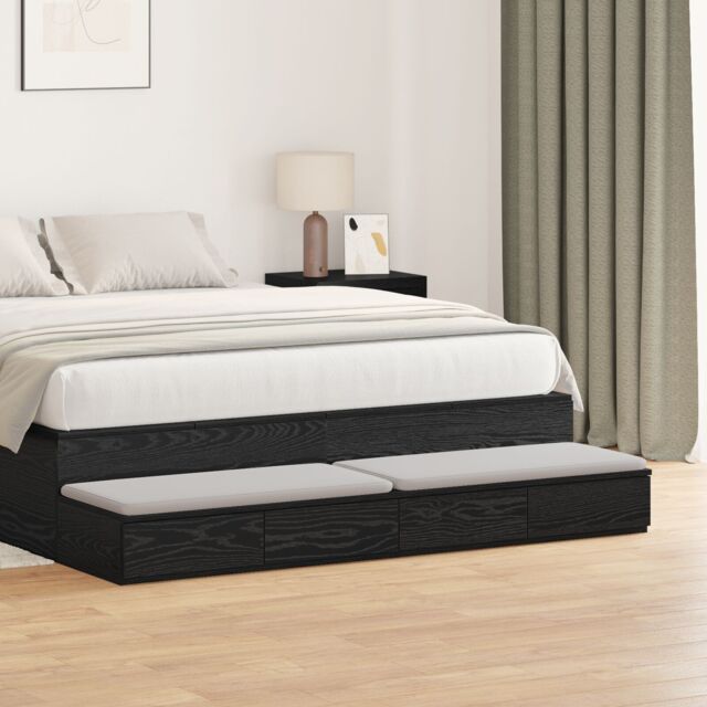 Berkfield Home Bedside Tables Black oak Wood 150 x 36.5 x 16.5 cm Bedside Table - image 1