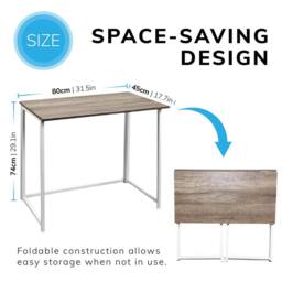 VOGREX White Wooden Folding Computer Desk Space Saving Office Work Table - thumbnail 2
