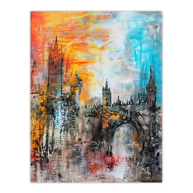 "Artery8 Alnwick Castle Modern Artwork Northumberland Wall Art Print - Size: W24"" x H32""" - image 1