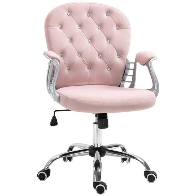 NESTLUNE Office Chair Velour Diamond Tufted Padded Ergonomic Swivel Pink - Size: 100 cm x 15 cm - image 1