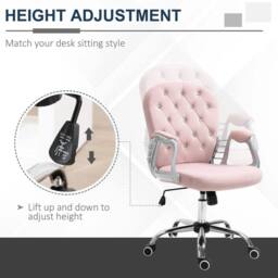 NESTLUNE Office Chair Velour Diamond Tufted Padded Ergonomic Swivel Pink - Size: 100 cm x 15 cm - thumbnail 5