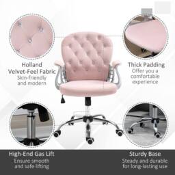 NESTLUNE Office Chair Velour Diamond Tufted Padded Ergonomic Swivel Pink - Size: 100 cm x 15 cm - thumbnail 3