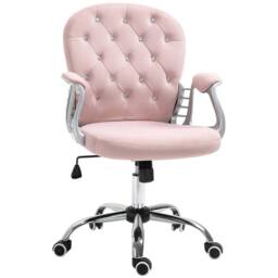 NESTLUNE Office Chair Velour Diamond Tufted Padded Ergonomic Swivel Pink - Size: 100 cm x 15 cm
