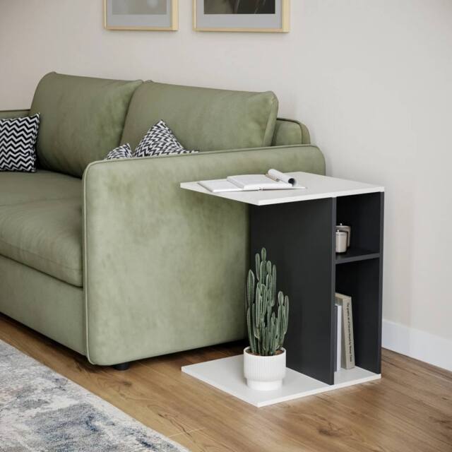 Havendro C-Shape Wooden Side Table - Living Room Coffee Table black & white - image 1