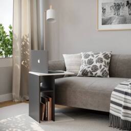Havendro C-Shape Wooden Side Table - Living Room Coffee Table black & white - thumbnail 2