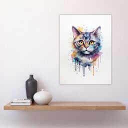 "Artery8 Wall Art Print British Shorthair Cat Lovers Gift Watercolour Pet Portrait Painting Artwork Poster - Size: W12"" x H16""" - thumbnail 4