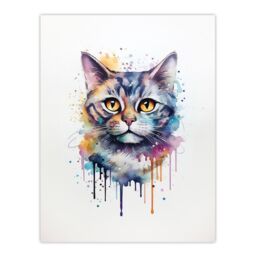 "Artery8 Wall Art Print British Shorthair Cat Lovers Gift Watercolour Pet Portrait Painting Artwork Poster - Size: W12"" x H16""" - thumbnail 1