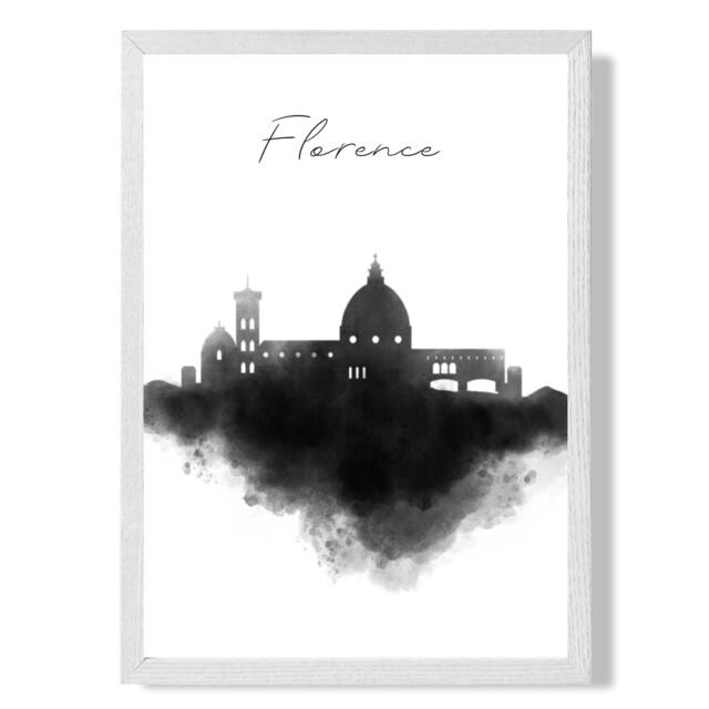 ARTZE Florence Watercolour Skyline City Framed Print SIZE: A4 with White Frame in Black - image 1