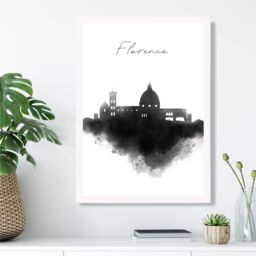 ARTZE Florence Watercolour Skyline City Framed Print SIZE: A4 with White Frame in Black - thumbnail 2
