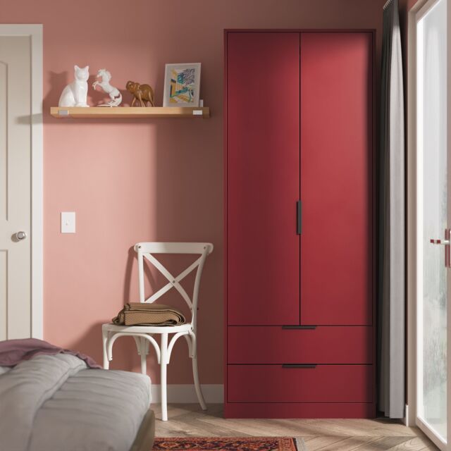 Ready Assembled 2 U Fuji 2 Door 2 Drawer Wardrobe (Ready Assembled) in Dark Red - image 1