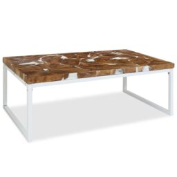 Berkfield Home Coffee Table Teak Resin 110x60x40 cm White & Brown - Size: 110 x 60 x 40 cm - thumbnail 2