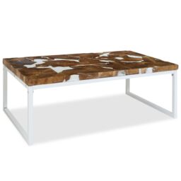 Berkfield Home Coffee Table Teak Resin 110x60x40 cm White & Brown - Size: 110 x 60 x 40 cm - thumbnail 3