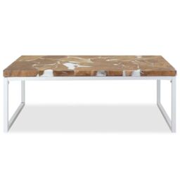 Berkfield Home Coffee Table Teak Resin 110x60x40 cm White & Brown - Size: 110 x 60 x 40 cm - thumbnail 6
