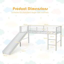 Costway Loft Bed Single Size Kids Bed Frame w/ Safety Guardrails Ladder & Slide in White - thumbnail 5