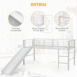 Costway Loft Bed Single Size Kids Bed Frame w/ Safety Guardrails Ladder & Slide in White - thumbnail 3