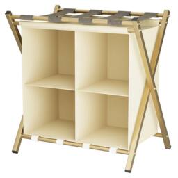 Huhote 2-Tier Metal Luggage Rack with Storage Shelf Suitcase stand Home in Gold - thumbnail 8