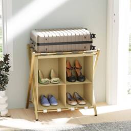 Huhote 2-Tier Metal Luggage Rack with Storage Shelf Suitcase stand Home in Gold - thumbnail 2