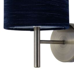 First Choice Lighting Brea - Antique Brass Wall Light with Navy Blue Crushed Velvet Shade in Gold - thumbnail 2