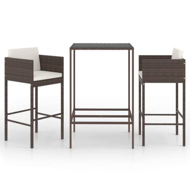 Berkfield Home 3 Piece Garden Bar Set with Cushions Poly Rattan Brown - image 1