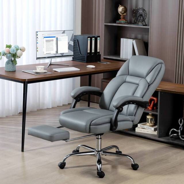 HOMCOM Office Chair, Computer Desk Chair with Spring Cushion in Grey - image 1