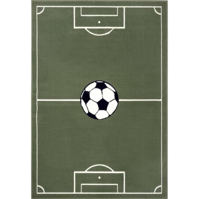 THE RUGS Short Pile Children Rug Runner Estadio Polypropylene Football Play Rug in Green - Size: 120 cm x 170 cm - image 1