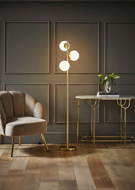 ValueLights Jas Modern Gold Floor Lamp With Frosted Glass Globe Shades - image 1