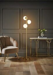 ValueLights Jas Modern Gold Floor Lamp With Frosted Glass Globe Shades