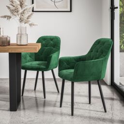 More4Homes Haydon Extending Dining Table & Chairs - Oak Effect Table Top w Black Legs + Anika Velvet Dining Chair Set Of 6 in Green - thumbnail 5