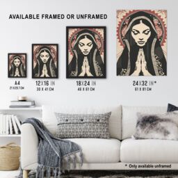 "Artery8 Lady in Prayer Artwork Catholic Peace Symmetry Framed Art Print in Beige - Size: W12"" x H16""" - thumbnail 3