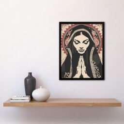 "Artery8 Lady in Prayer Artwork Catholic Peace Symmetry Framed Art Print in Beige - Size: W12"" x H16""" - thumbnail 4